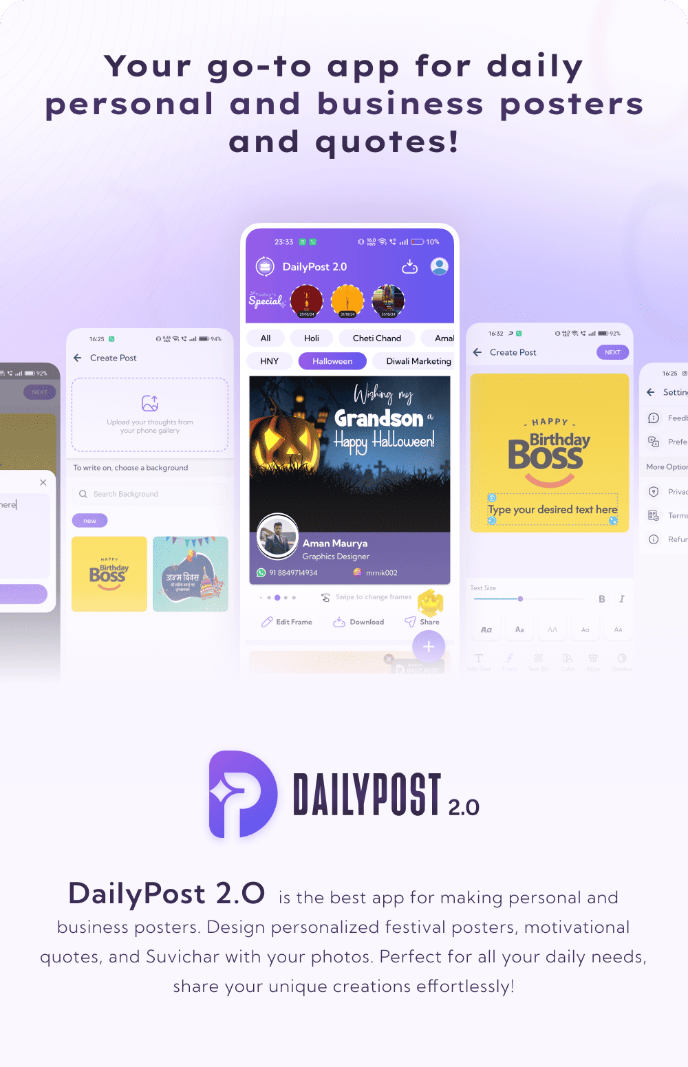 DailyPost 2.O: Poster Maker, Festival & Business, Crafto App Clon